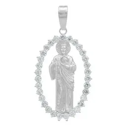 Dije Medalla San Judas Plata 925 Zirconias Transparentes para Hombre - Imagen 1