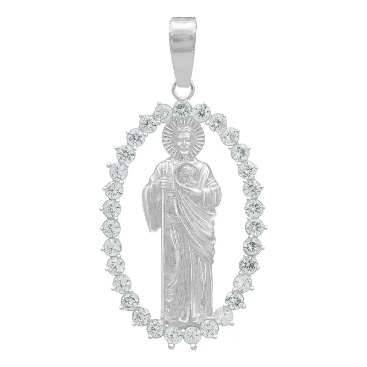 Dije Medalla San Judas Plata 925 con Zirconias Transparente para Hombre - Joyaris