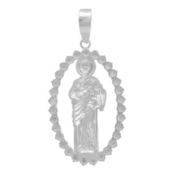 Dije Medalla San Judas Plata 925 Zirconias Transparentes para Hombre - Imagen 2