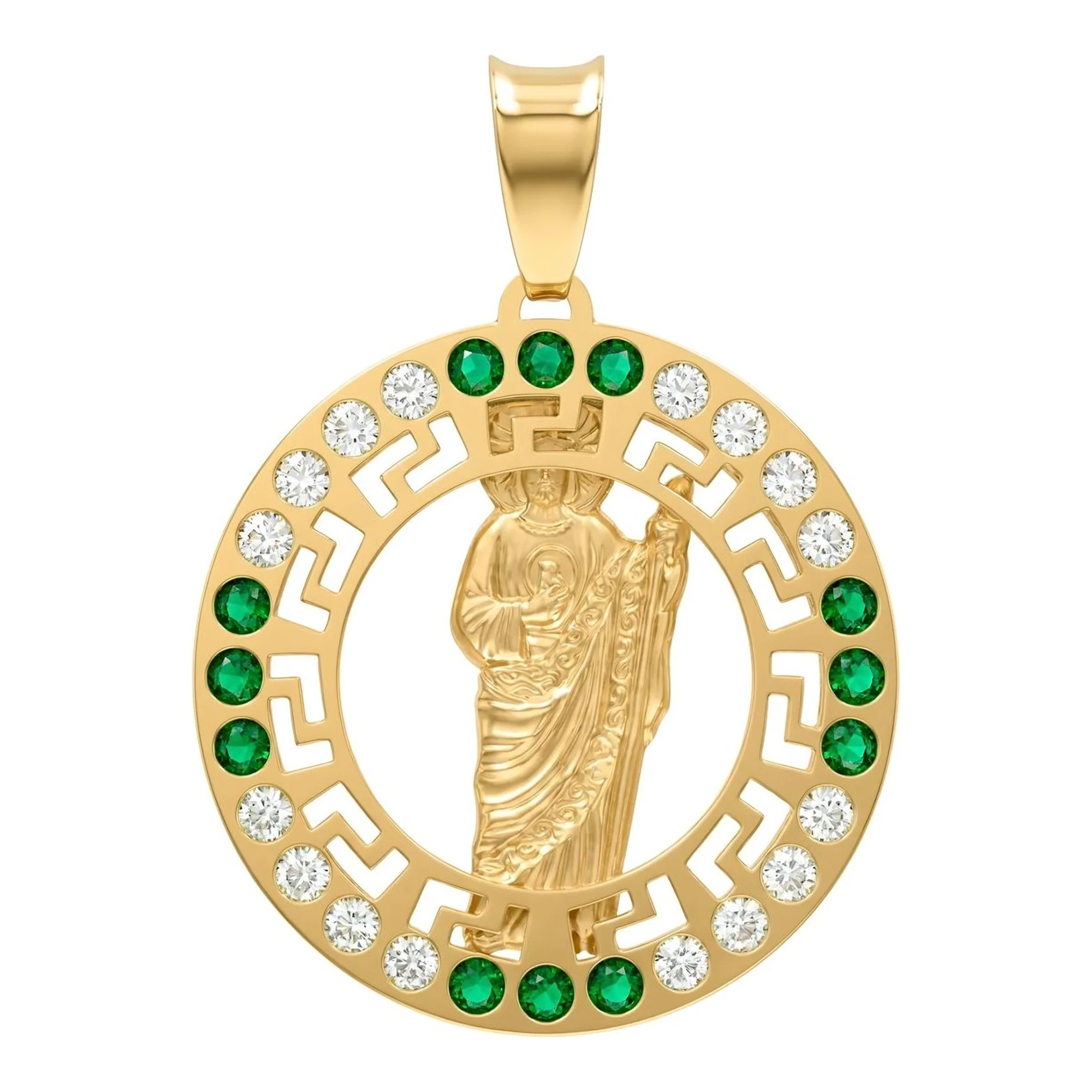 Dije Medalla San Judas Tadeo de Oro 10k con Zirconias Verdes - Imagen 5