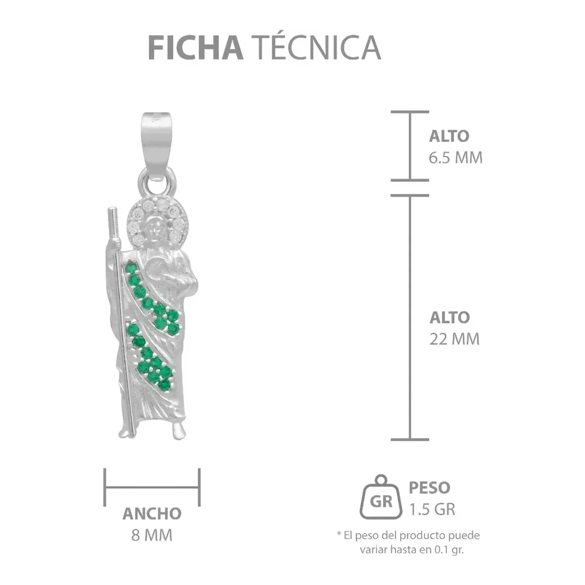 Dije Medalla San Judas Tadeo de Plata .925 con Zirconia Verde 30x9 mm - Imagen 7