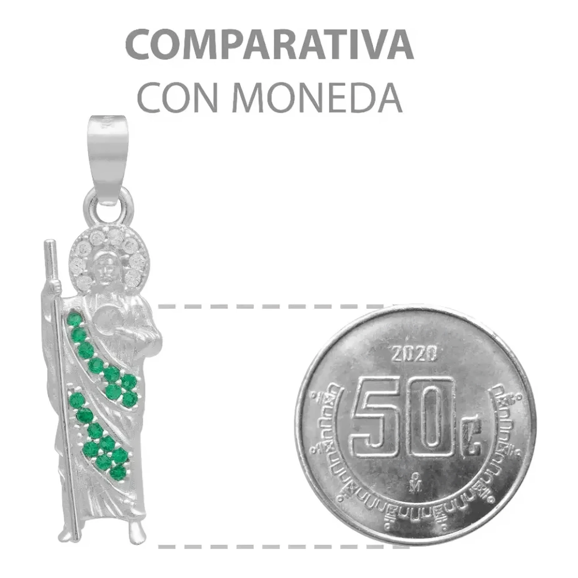 Dije Medalla San Judas Tadeo de Plata .925 con Zirconia Verde 30x9 mm - Imagen 8