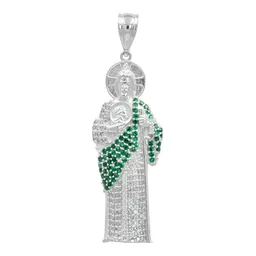 Dije de San Judas Tadeo en Plata .925 con Zirconias Verdes - Imagen 1
