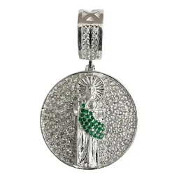 Dije Medalla San Judas Tadeo de Plata .925 con Zirconia Verde - Imagen 1