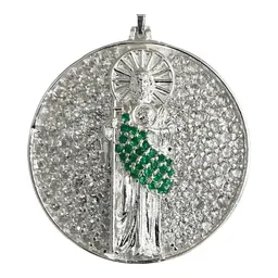 Dije Medalla San Judas Tadeo de Plata .925 con Zirconia Verde - Imagen 2