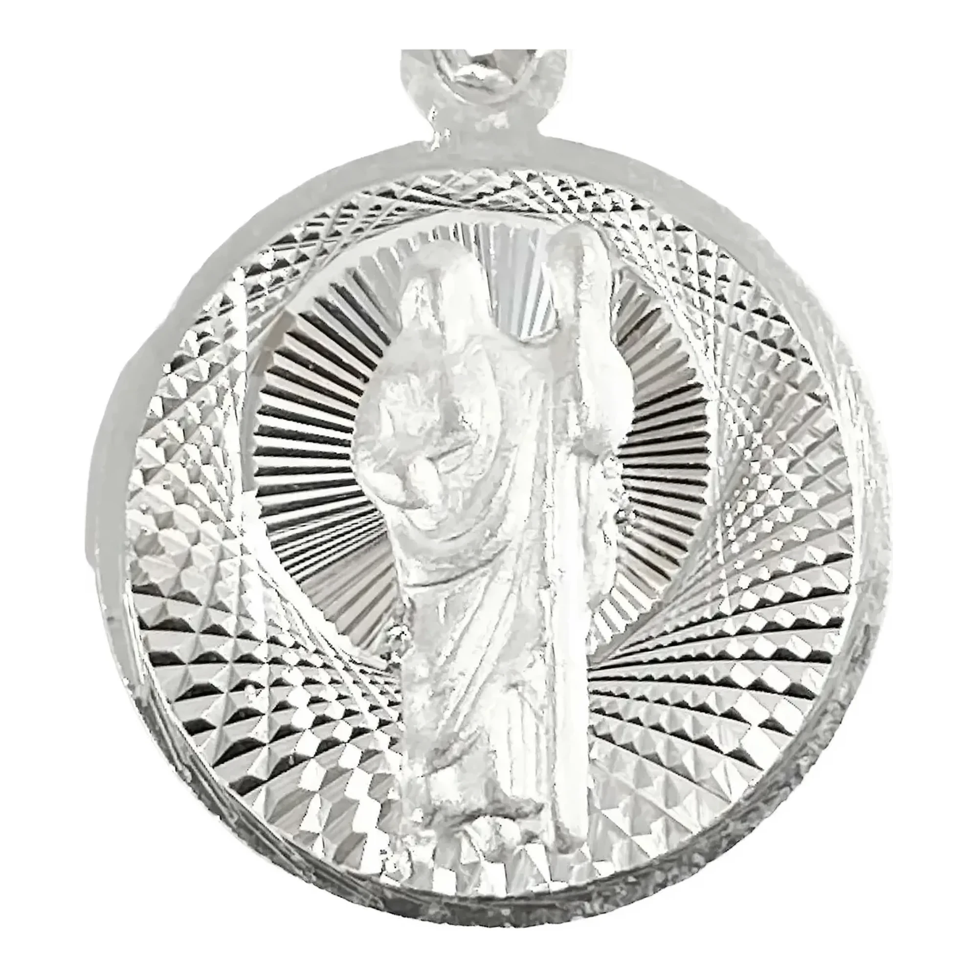 Dije Medalla San Judas Tadeo de Plata .925 Diamantada 24x17 mm - Imagen 2