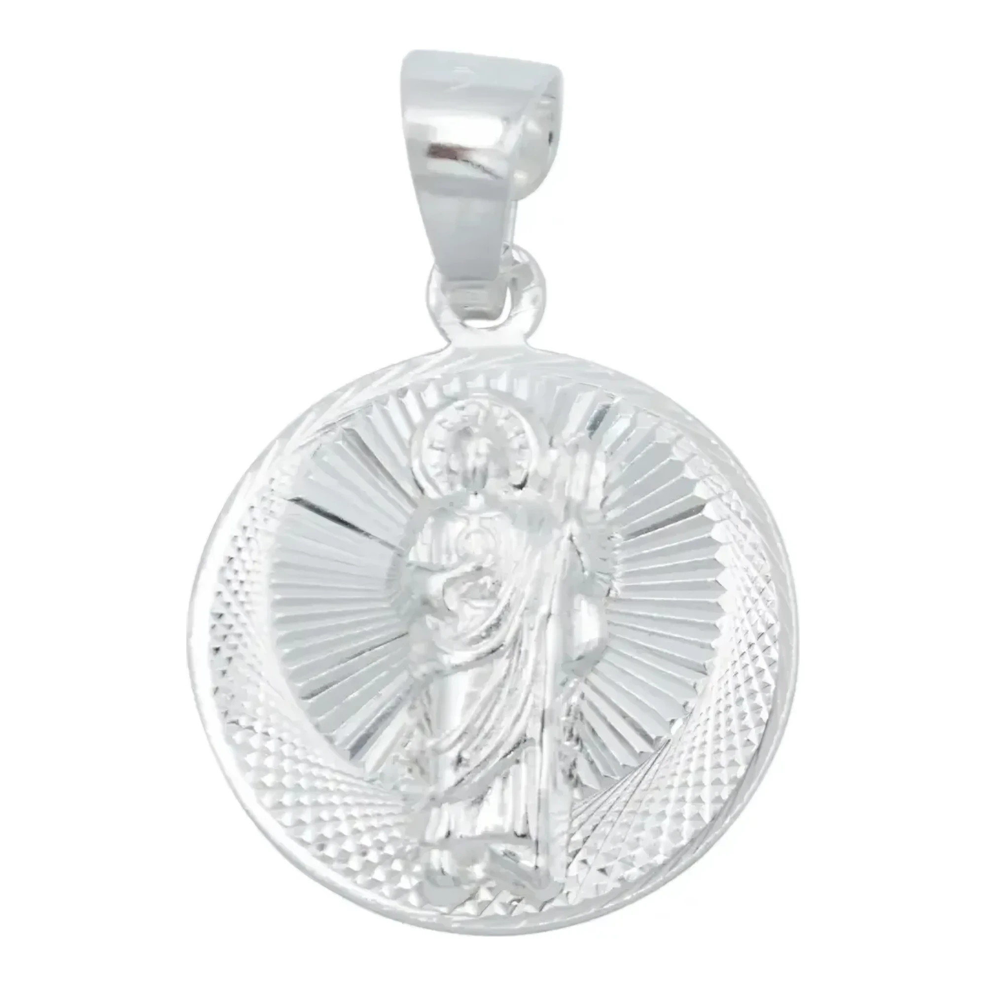 Dije medalla San Judas Tadeo de plata .925 nacional diamantada plateada brillante de 30x20 mm con broche de perico seguro