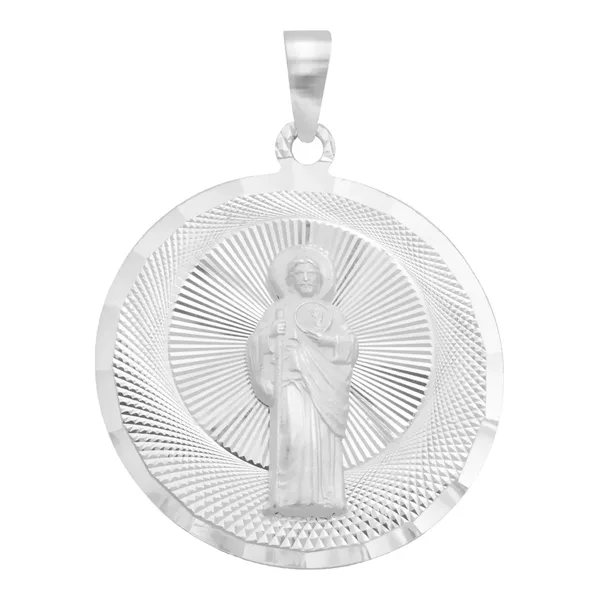 Dije Medalla San Judas Tadeo Plata 925 Acabado Diamantado Modelo 2190 - Imagen 1