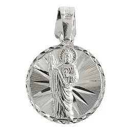 Dije Medalla San Judas Tadeo de Plata .925 Diamantado 30x10 mm - Imagen 1