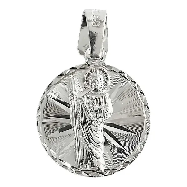 Dije Medalla San Judas Tadeo Plata 925 Diamantado Modelo 2017 - Imagen 1