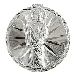 Dije Medalla San Judas Tadeo de Plata .925 Diamantado 30x10 mm - Imagen 3