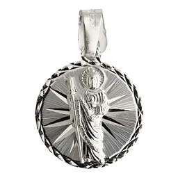 Dije Medalla San Judas Tadeo de Plata .925 Diamantado 35 mm - Imagen 1