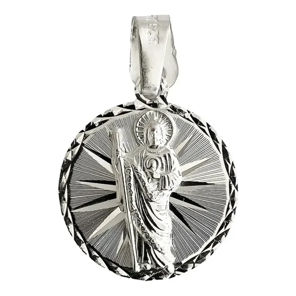 Dije Medalla San Judas Tadeo Plata 925 Acabado Diamantado - Imagen 1