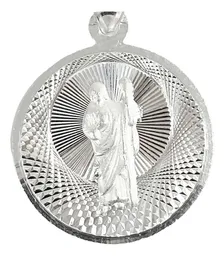 Dije Medalla San Judas Tadeo Plata .925 Acabado Diamantado Modelo 1285 - Imagen 2