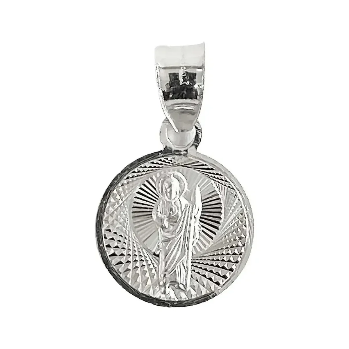 Dije Medalla San Judas Tadeo Plata .925 Acabado Diamantado, joyería religiosa plata 925 mexicana para collar y hombre.
