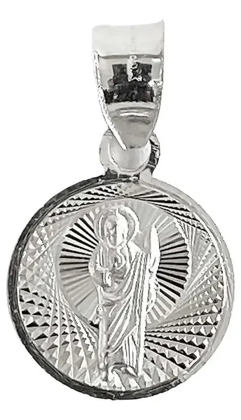 Dije Medalla San Judas Tadeo Plata .925 Acabado Diamantado - Imagen 1