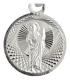 Dije Medalla San Judas Tadeo Plata .925 Acabado Diamantado Modelo 1336 - Imagen 3