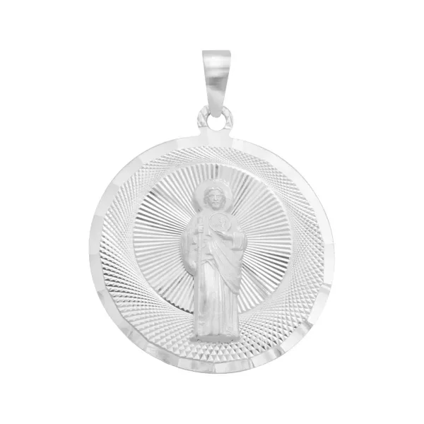Dije Medalla San Judas Tadeo Plata 925 Acabado Diamantado Modelo 2190 - Imagen 1