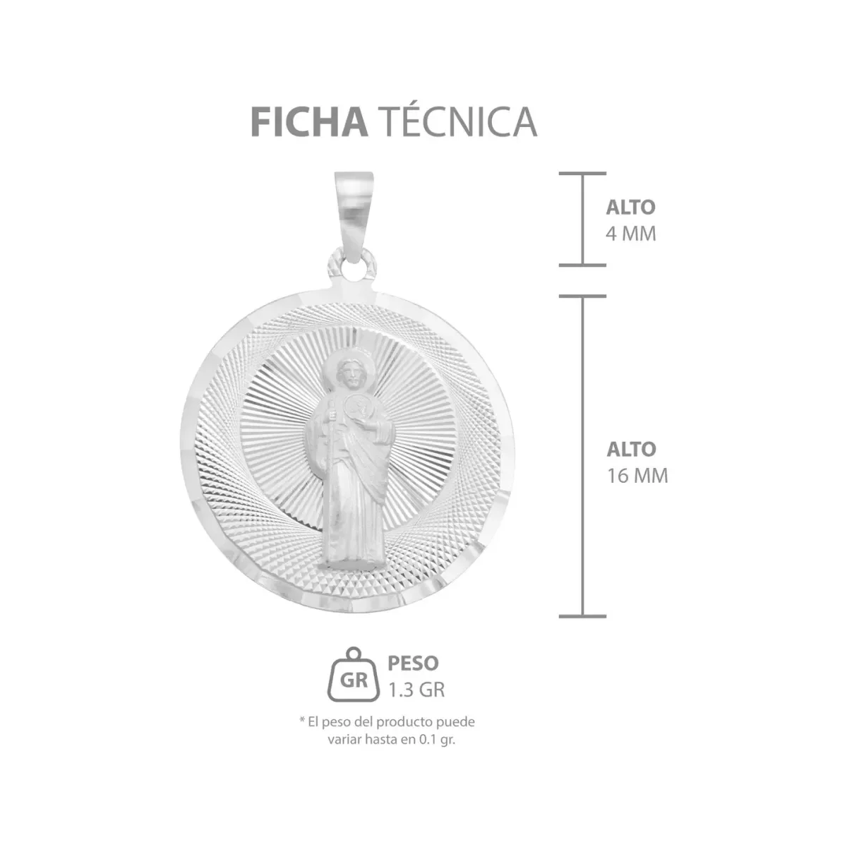 Dije Medalla San Judas Tadeo Plata 925 Acabado Diamantado Modelo 2190 - Imagen 6