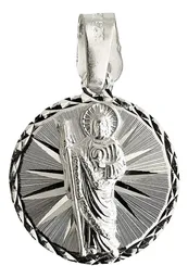 Dije Medalla San Judas Tadeo Plata 925 Acabado Diamantado Modelo 961 - Imagen 1