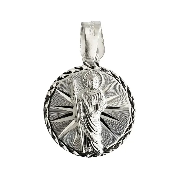 Dije Medalla San Judas Tadeo Plata 925 Acabado Diamantado - Imagen 1
