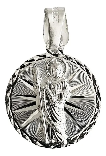 Dije Medalla San Judas Tadeo Plata 925 Acabado Diamantado - Imagen 1