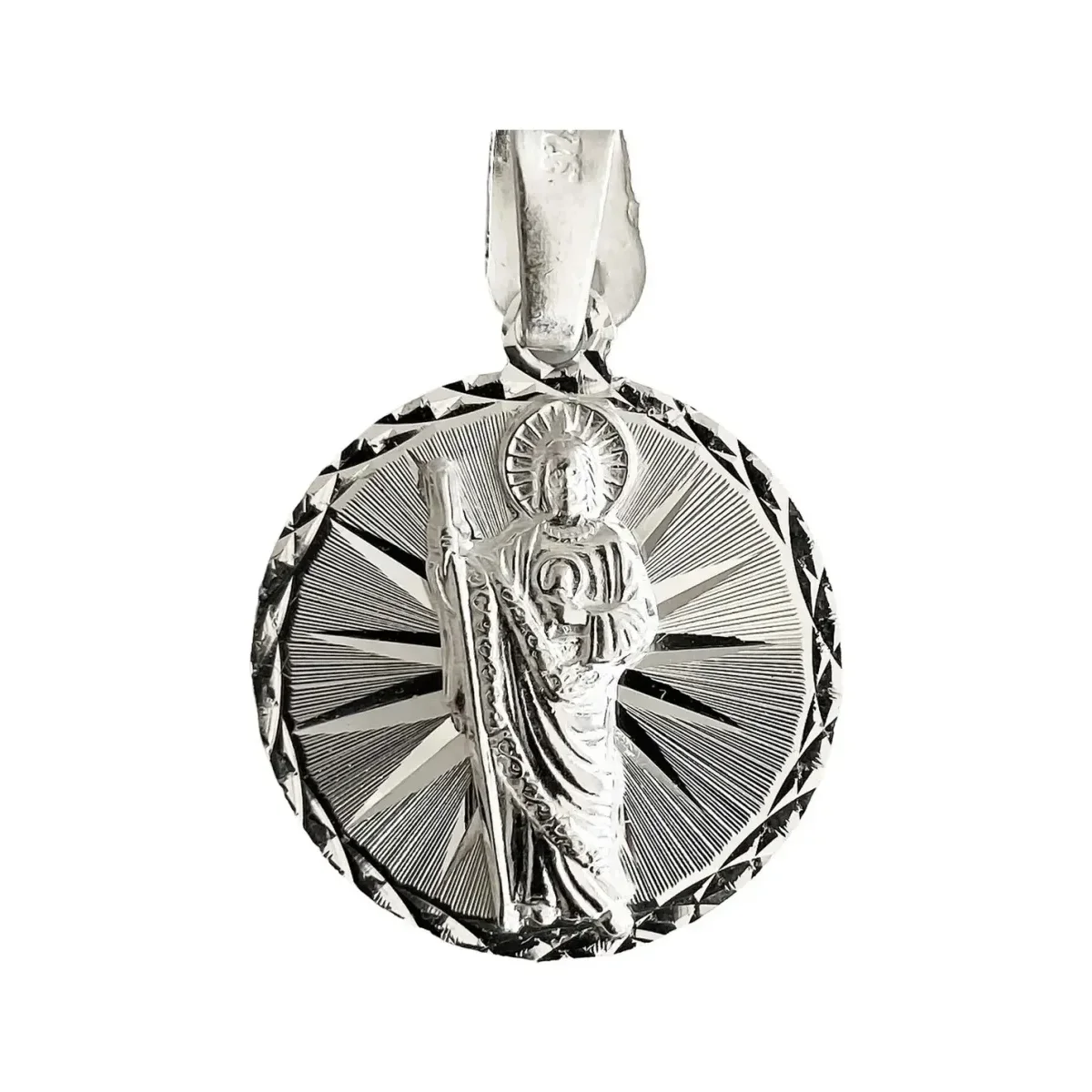 Dije Medalla San Judas Tadeo Plata 925 Acabado Diamantado Modelo 961 - Imagen 2