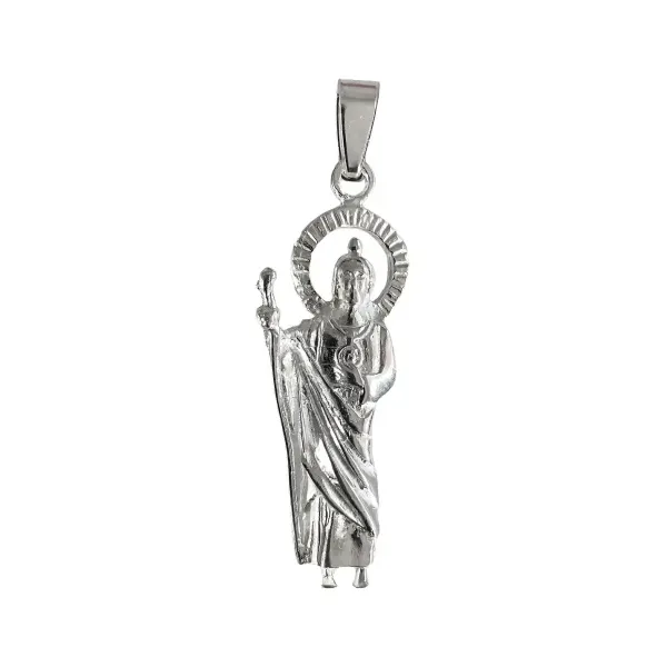 Dije Medalla San Judas Tadeo Plata 925 Artesanal Liso - Imagen 1