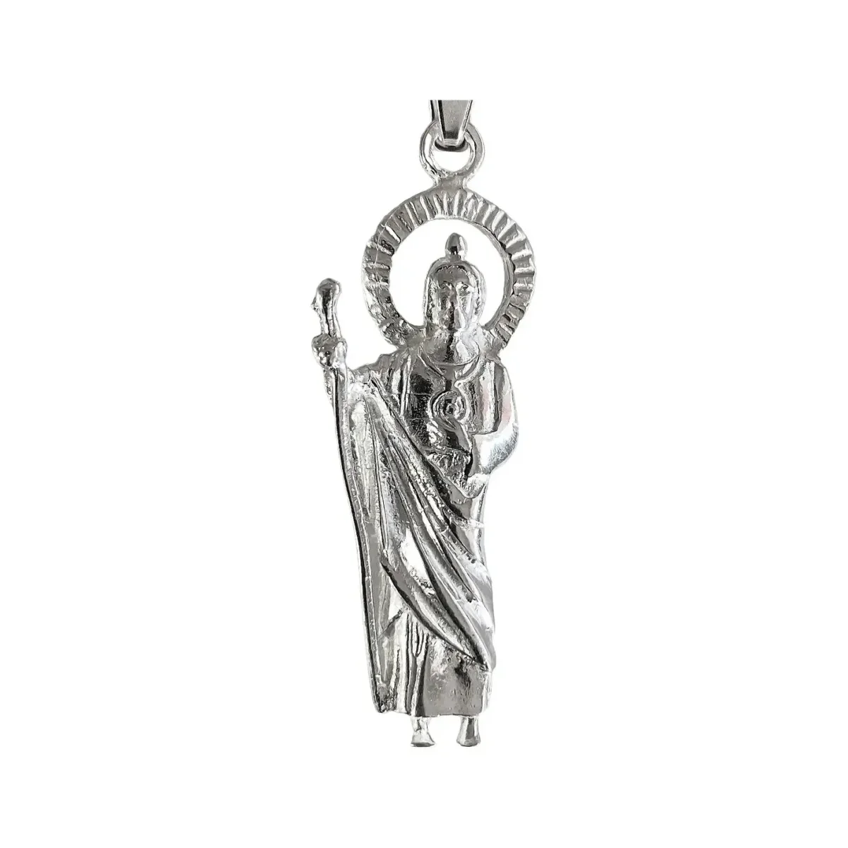 Dije Medalla San Judas Tadeo Plata 925 Artesanal Liso - Imagen 3