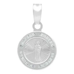 Dije Medalla San Judas Tadeo Plata .925 con Zirconia Blanca - Imagen 1
