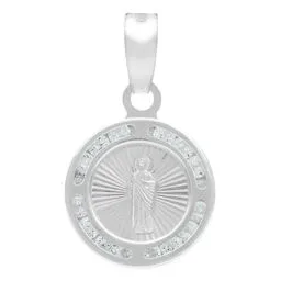 Dije Medalla San Judas Tadeo Plata .925 con Zirconia Blanca - Imagen 1