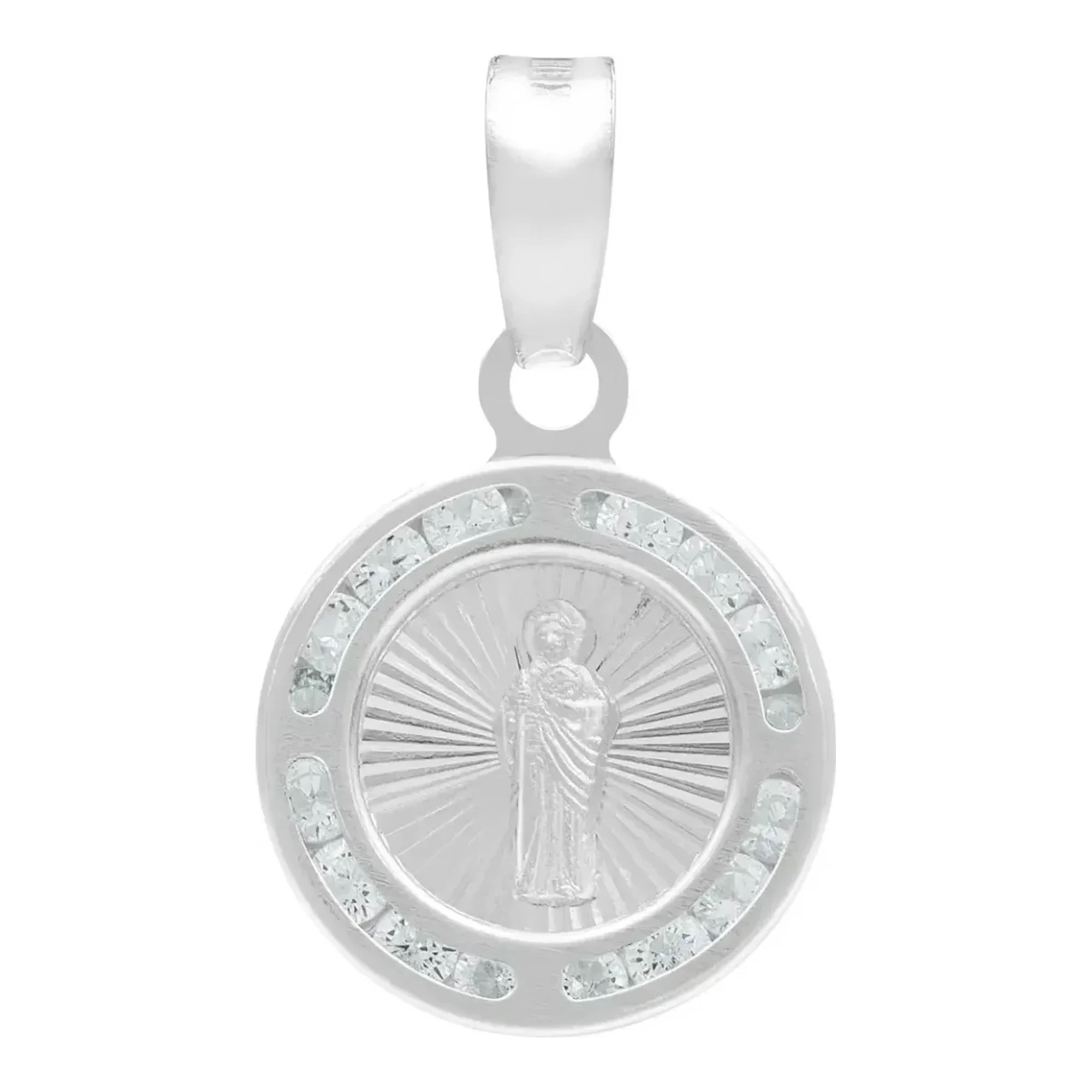 Dije Medalla San Judas Tadeo Plata .925 con Zirconia Blanca - Joyería religiosa artesanal mexicana Joyaris