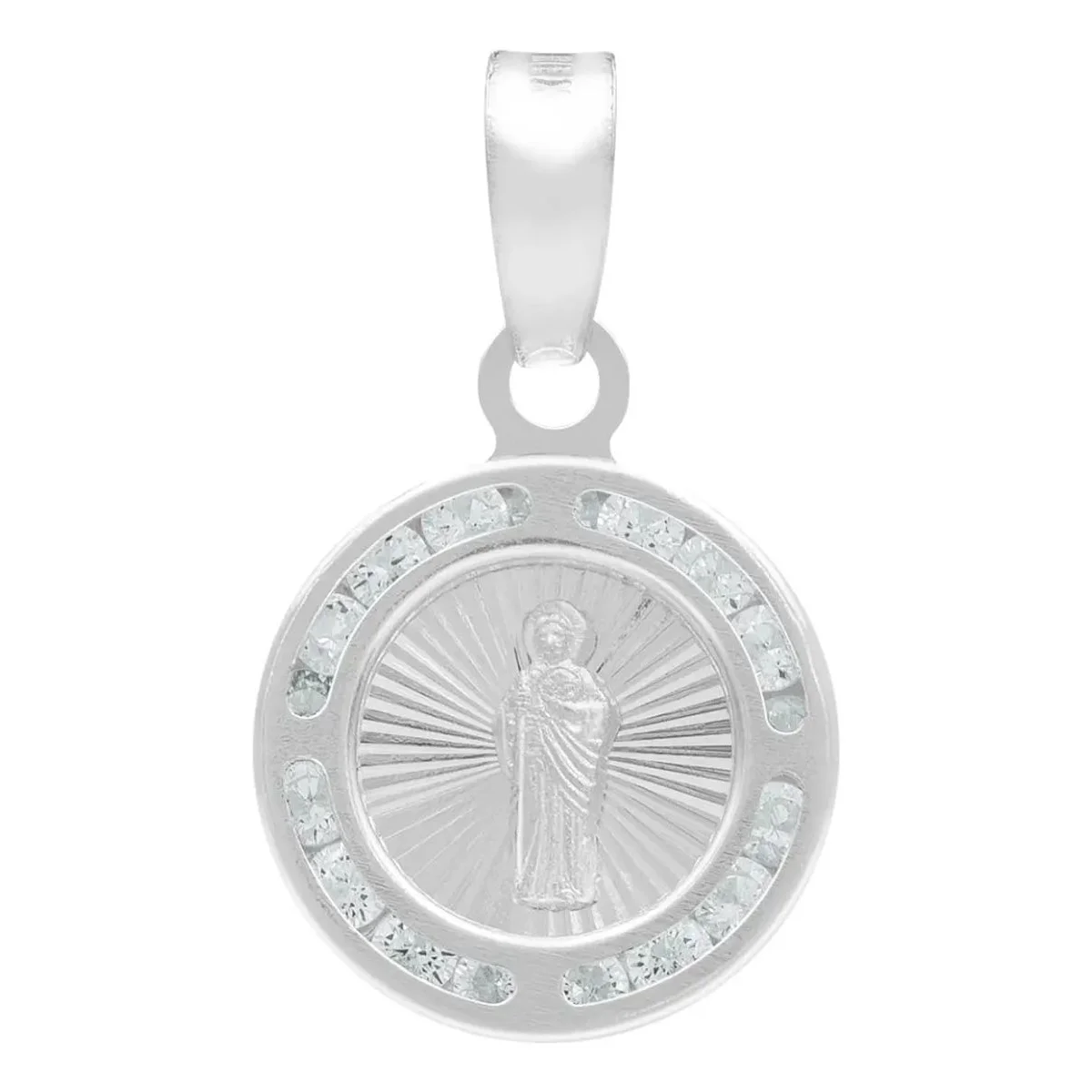 Dije Medalla San Judas Tadeo Plata .925 con Zirconia Blanca - Joyería religiosa artesanal mexicana Joyaris