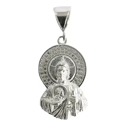 Dije Medalla San Judas Tadeo Plata 925 con Zirconia Brillante - Imagen 1