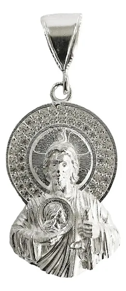 Dije Medalla San Judas Tadeo Plata 999 con Zirconia Brillante - Imagen 1