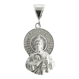 Dije Medalla San Judas Tadeo Plata 925 con Zirconia Grabado - Imagen 1