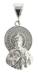 Dije Medalla San Judas Tadeo Plata 925 con Zirconia Grabado - Imagen 1