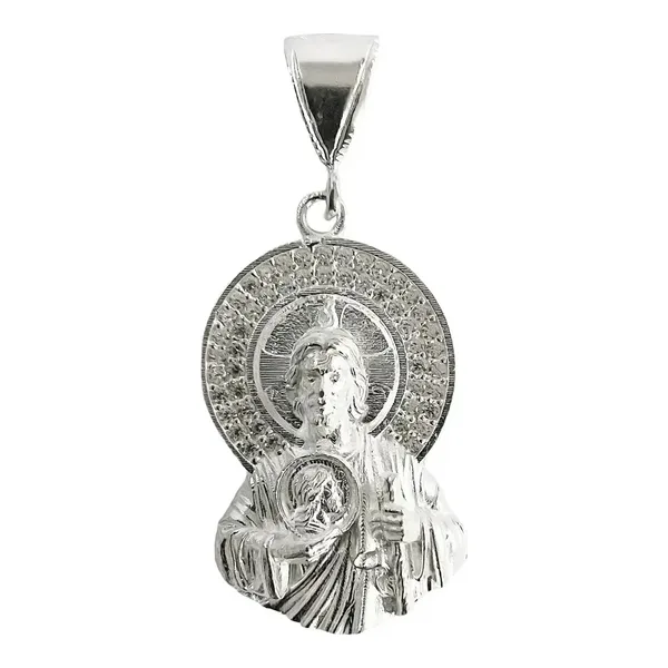 Dije Medalla San Judas Tadeo Plata 925 con Zirconia Grabado - Imagen 1