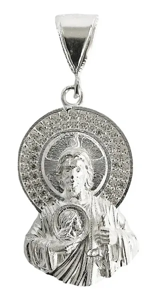 Dije Medalla San Judas Tadeo Plata 925 con Zirconia Grabado - Imagen 1
