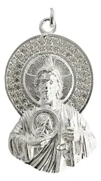 Dije Medalla San Judas Tadeo Plata 925 con Zirconia Grabado - Imagen 2