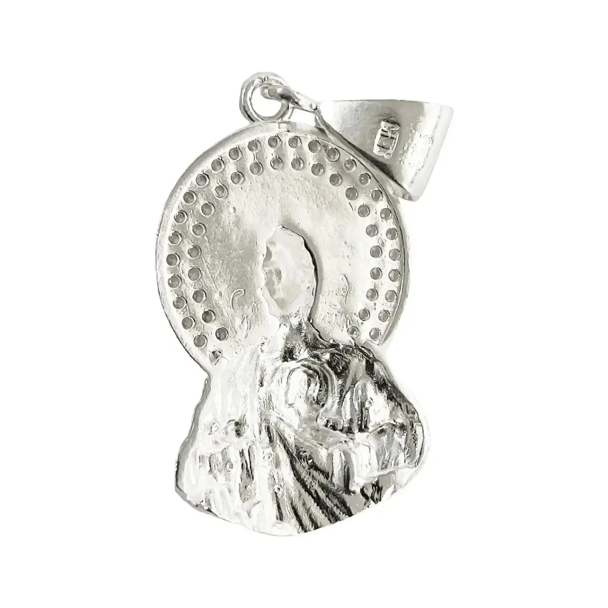 Dije Medalla San Judas Tadeo Plata 925 con Zirconia Grabado - Imagen 3
