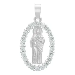 Dije Medalla San Judas Tadeo Plata .925 con Zirconia Transparente - Imagen 1