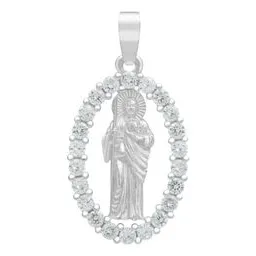 Dije Medalla San Judas Tadeo Plata .925 con Zirconia Transparente - Imagen 1