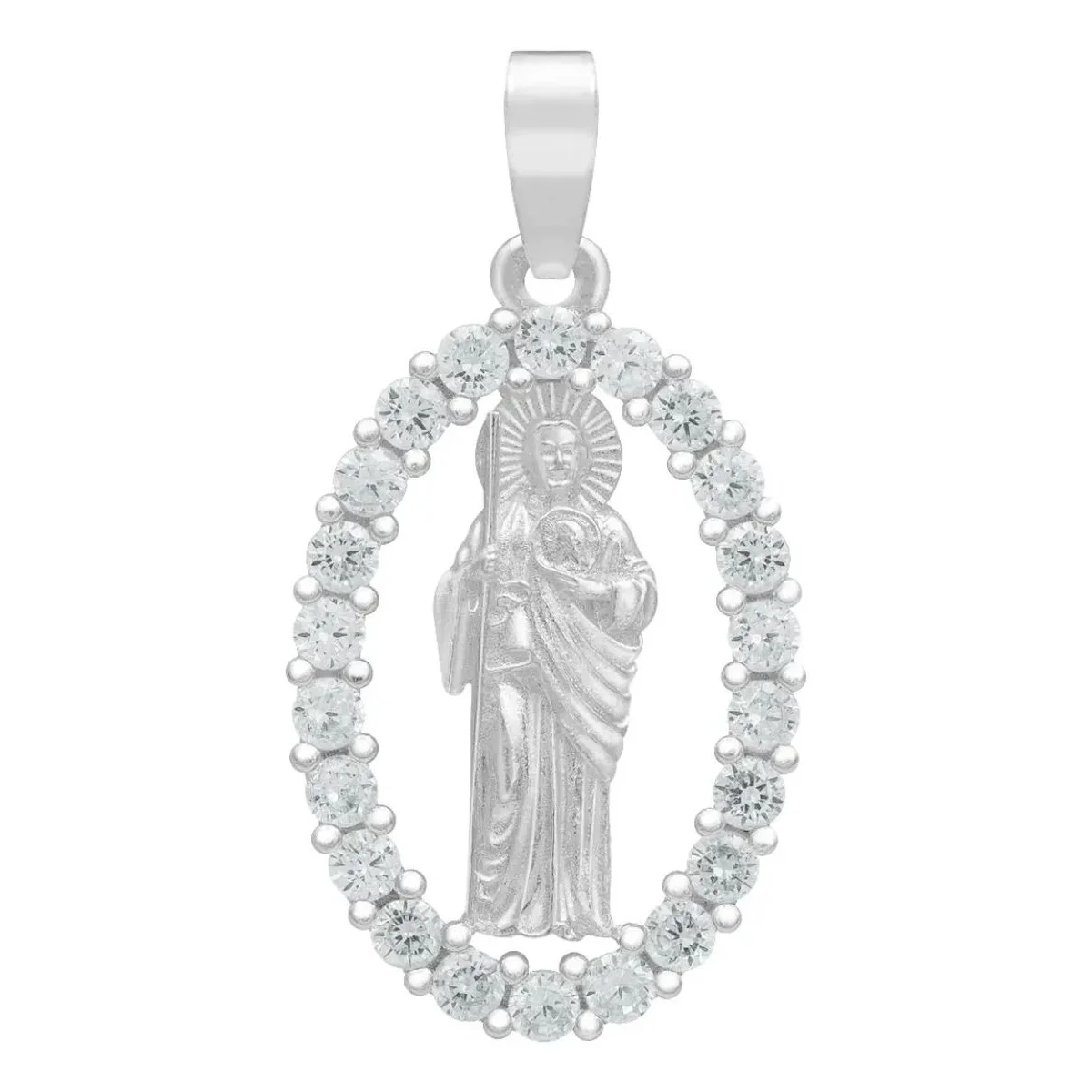 Dije Medalla San Judas Tadeo Plata .925 con Zirconia Transparente, diseño moderno de Plata Taxco, joyería espiritual.