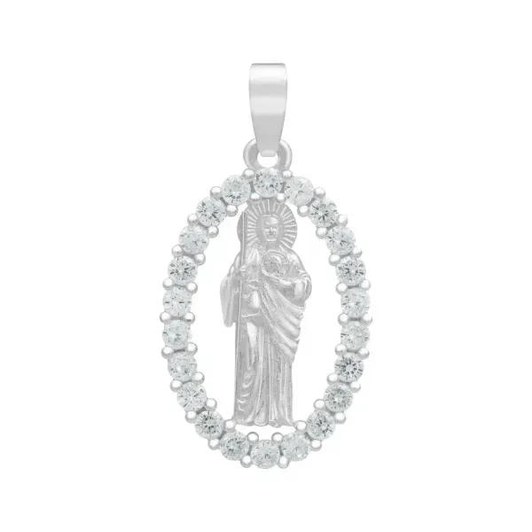 Dije Medalla San Judas Tadeo Plata .925 con Zirconia Transparente - Imagen 1