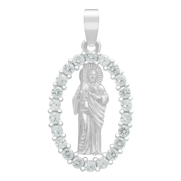 Dije Medalla San Judas Tadeo Plata .925 con Zirconia Transparente - Imagen 1