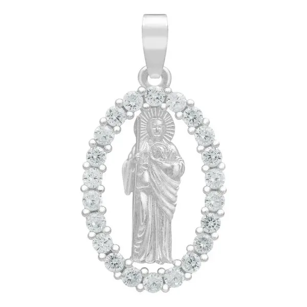 Dije Medalla San Judas Tadeo Plata .925 con Zirconia Transparente - Imagen 1