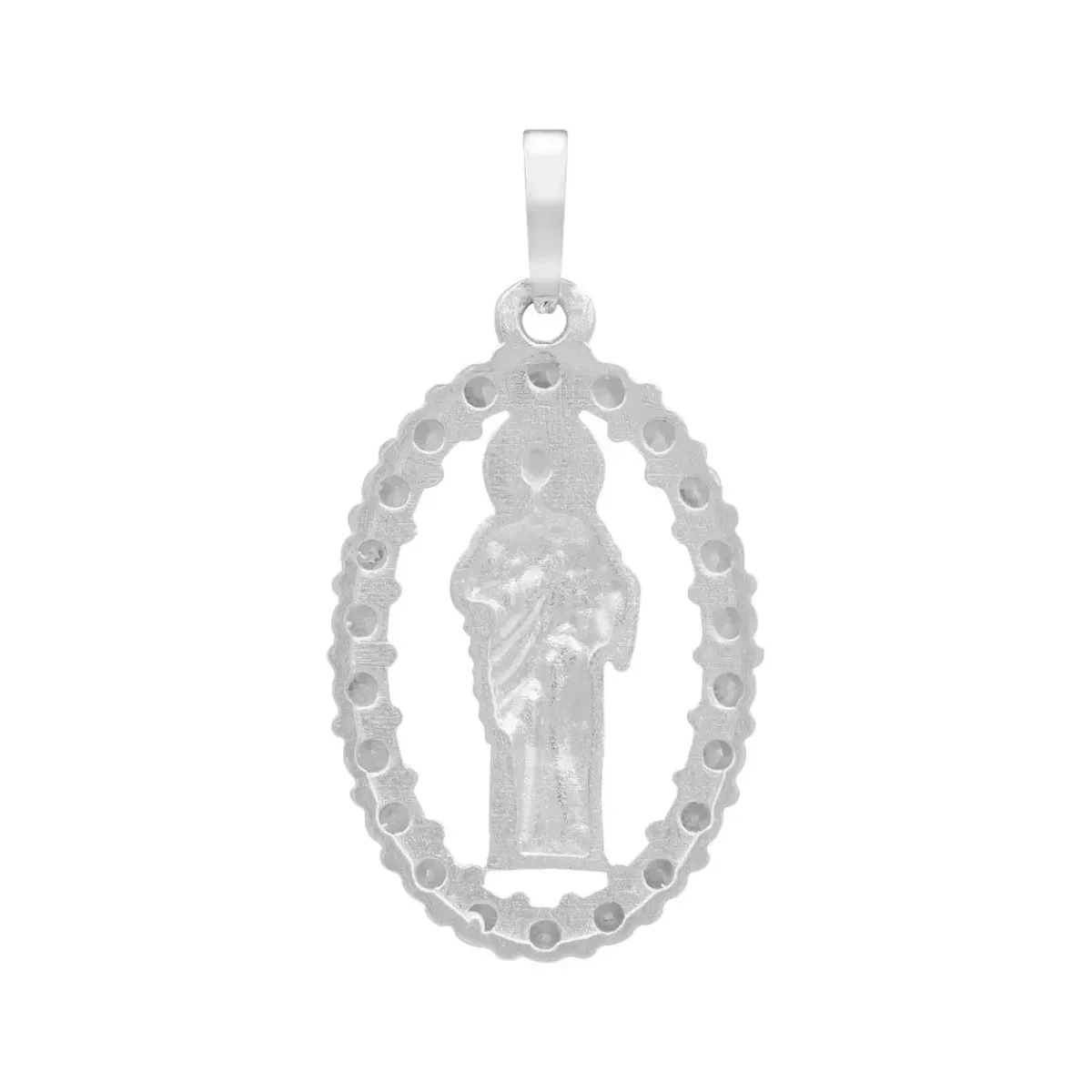 Dije Medalla San Judas Tadeo Plata .925 con Zirconia Transparente - Imagen 2