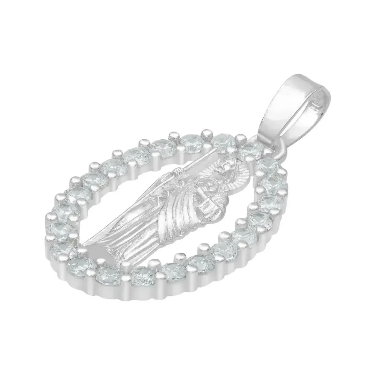 Dije Medalla San Judas Tadeo Plata .925 con Zirconia Transparente - Imagen 4