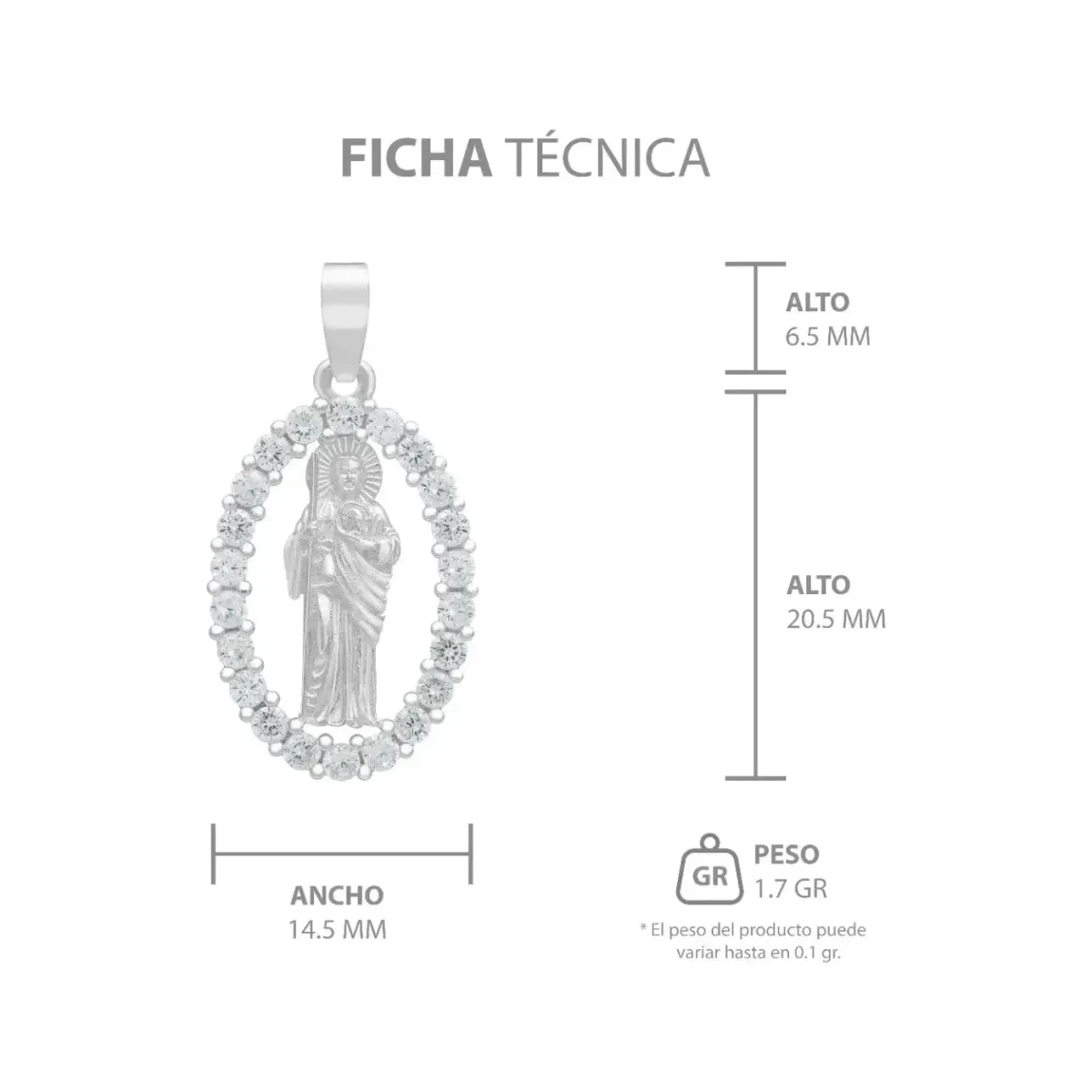 Dije Medalla San Judas Tadeo Plata .925 con Zirconia Transparente - Imagen 7